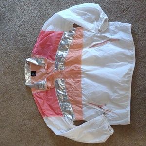 GapFit XXL Silver Pink & White Retro Windbreaker Jacket